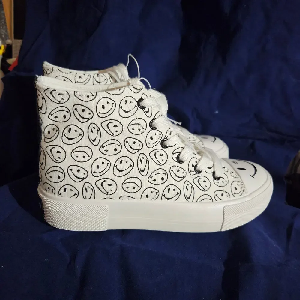 Joe Boxer Shoes Woman's Size 5 Smiley Face White High-Top Canvas